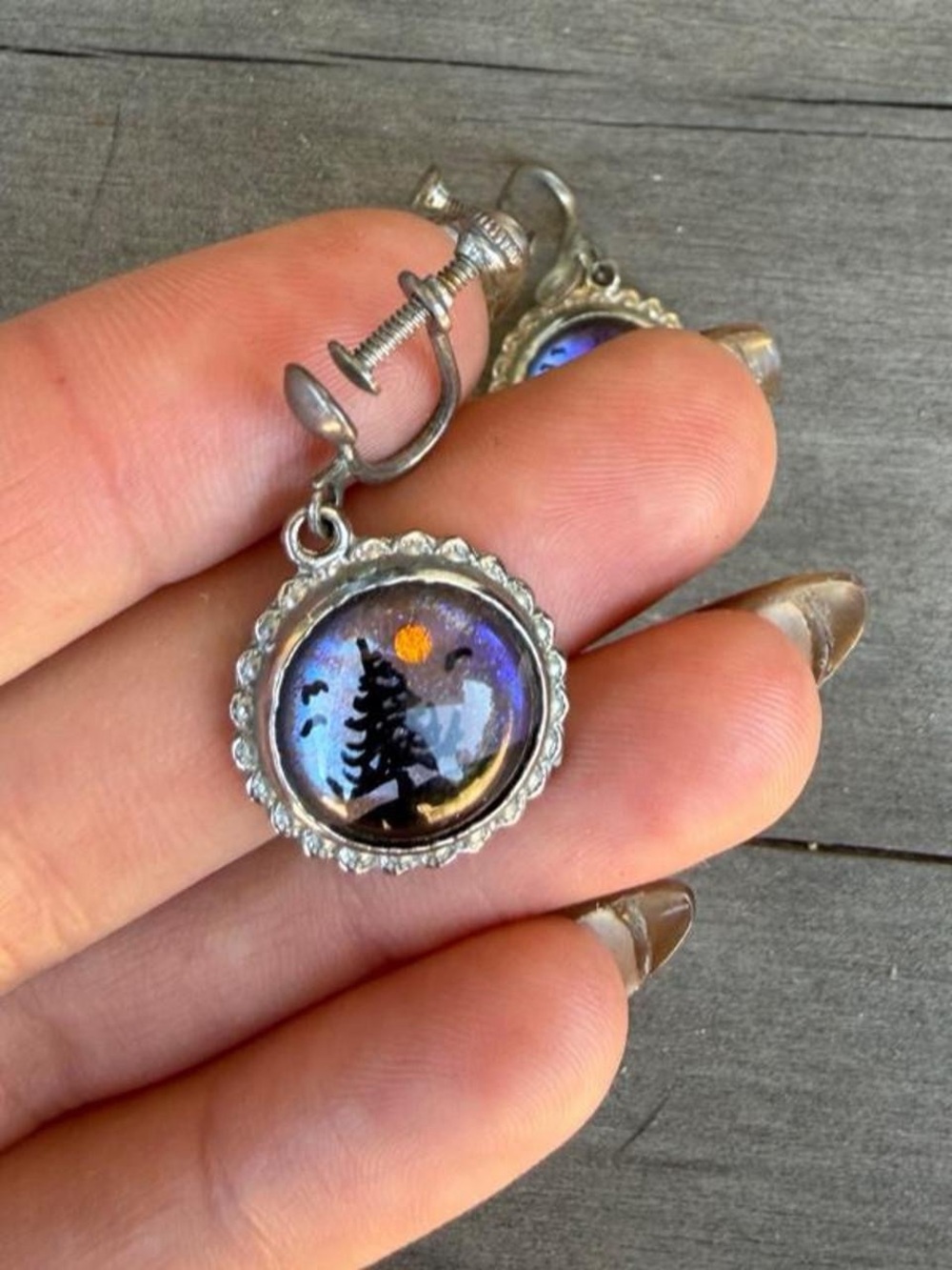 silver and blue spooky whimsical earrings #goth #festival #gorpcore #fairy - Picture 4 of 5